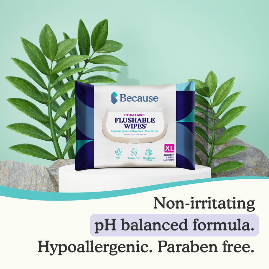 Because pH Balanced Flushable Cleansing Wipes