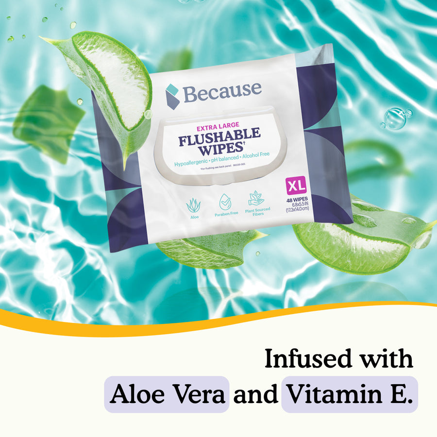 Because pH Balanced Flushable Cleansing Wipes