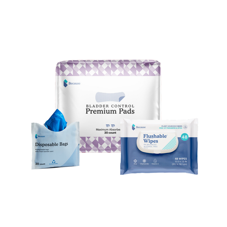 Disposable bags, premium pads, and flushable wipes