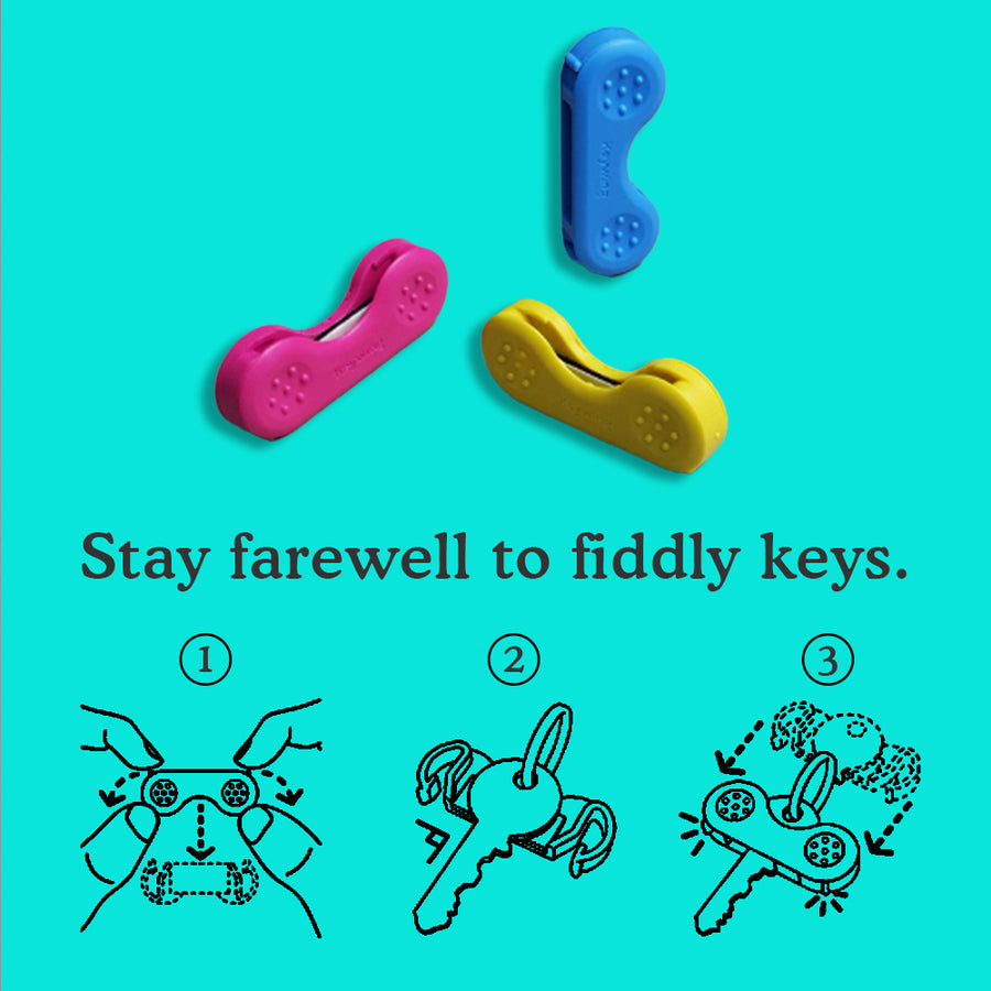 Say farewell to fiddly keys. Instructions for how to use: remove top piece of keywing, place key inside of the device, slide the top piece over your key to secure in place